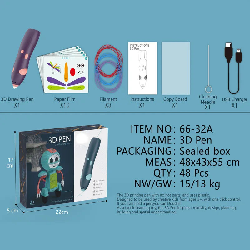 DIY 3D Printing Pen Low Temperature Wireless 3D Pen Digital Display Rechargeable 3D Drawing Pens For Kids Educational Toys Gifts