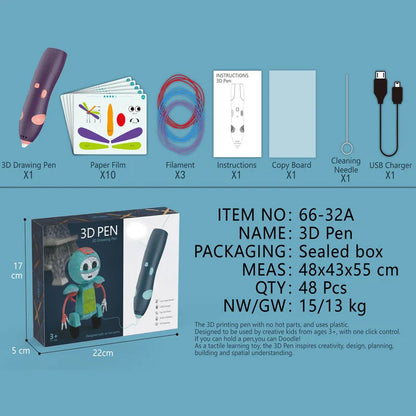 DIY 3D Printing Pen Low Temperature Wireless 3D Pen Digital Display Rechargeable 3D Drawing Pens For Kids Educational Toys Gifts