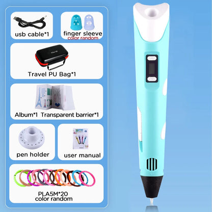 3D Pen for Kids Children 3D Drawing Printing Pen with LCD Screen Power Adapter 200M PLA Filament DIY Gift for Christmas Birthday