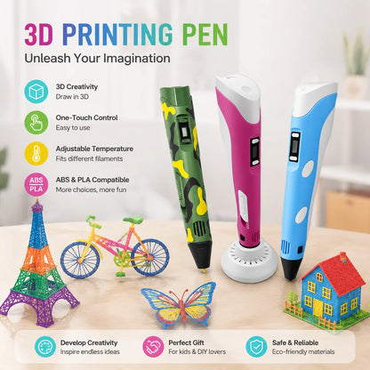 High-Temperature 3D Printing Pen with9M PLA Filament Creative Graffiti Drawing Toy Pen for Ages 8+ Ideal Christmas Birthday Gift