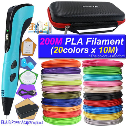 2026 3D Pen Set for Children 3D Printing Pen with LED Screen 200M PLA Power Adapter Travel Box Christmas Birthday Gift for Kids