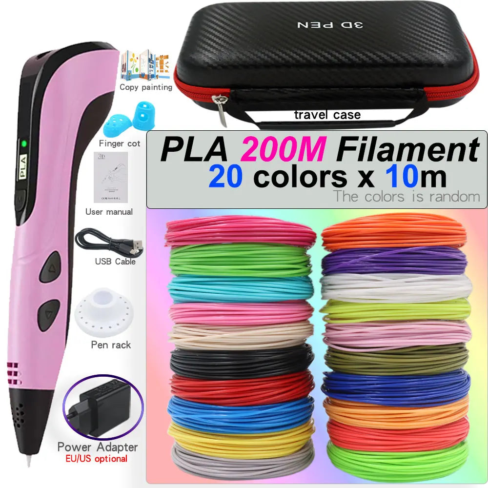 3D Printing Pen Set for Children with LCD Screen Power Adapter 30Color PLA Filament Travel Case Birthday Christmas Gift for Kids