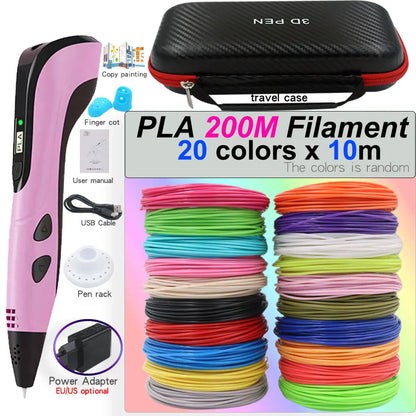 3D Printing Pen Set for Children with LCD Screen Power Adapter 30Color PLA Filament Travel Case Birthday Christmas Gift for Kids