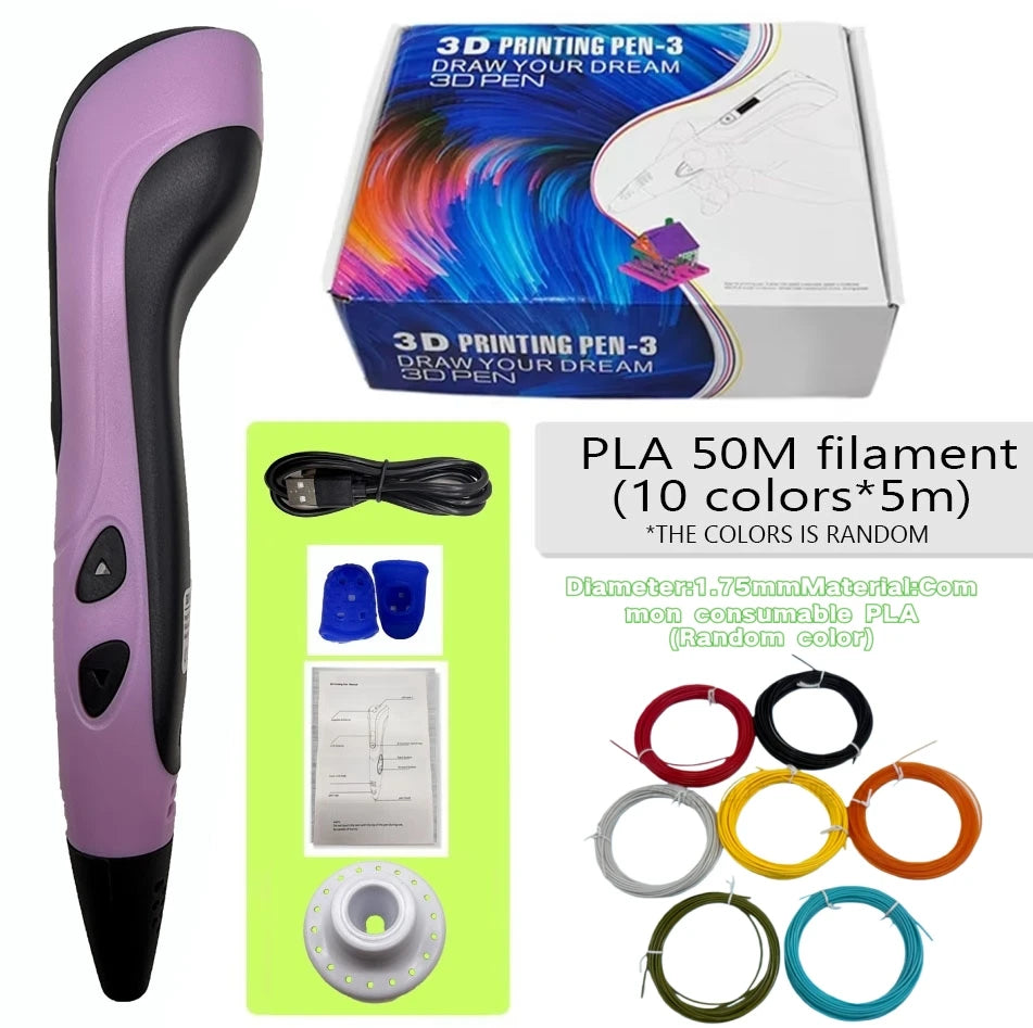 Third-Generation Super 3D Pen, with 1.75mm PLA Filament, LED Display, 3D Printing Pen, Children's Birthday or Christmas Gift