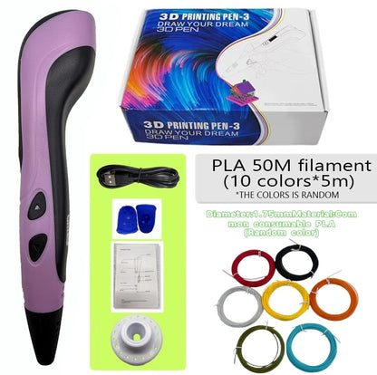 Third-Generation Super 3D Pen, with 1.75mm PLA Filament, LED Display, 3D Printing Pen, Children's Birthday or Christmas Gift