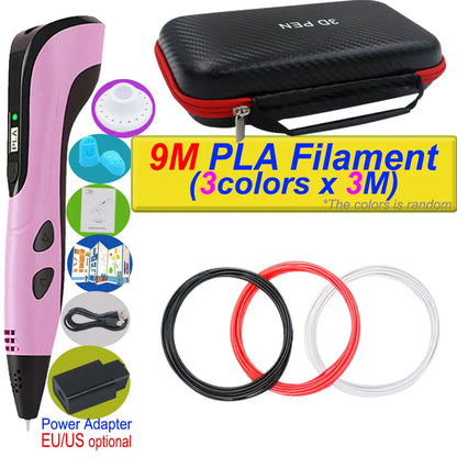 2026 New 3D Printing Pen DIY Three-dimensional Painting Children Toys With LCD Screen Power Adapter 200M PLA Filament Toys Gift