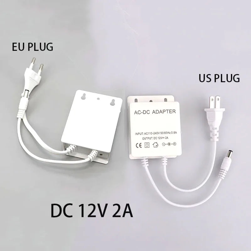 12V 2A Power Supply Adapter for CCTV Security Camera - US/EU Plug, White Waterproof Mini DC Power Adapters