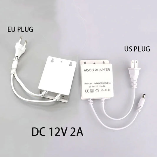 12V 2A Power Supply Adapter for CCTV Security Camera - US/EU Plug, White Waterproof Mini DC Power Adapters