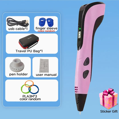 3D Pen Set For Children 3D Printing Pen with LED Screen 100M PLA Power Adapter Travel Box Christmas Birthday Gift for Kids