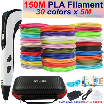 New Children's 3D Pen 3D Printing Pen with LCD Screen 200M PLA and Power Adapter Travel Case Christmas Birthday Gift for Kids
