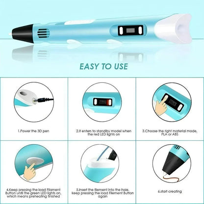 3D Pen For Children 3D Printing Drawing Pen DIY Funny Set for Kids Chidren Birthday Chrismas Creative Gift with PLA Filament