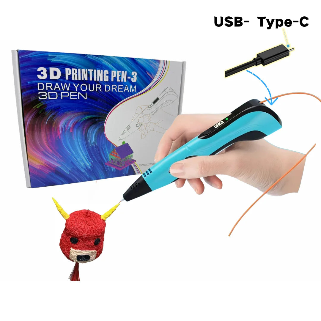 Third-Generation Super 3D Pen, with 1.75mm PLA Filament, LED Display, 3D Printing Pen, Children's Birthday or Christmas Gift