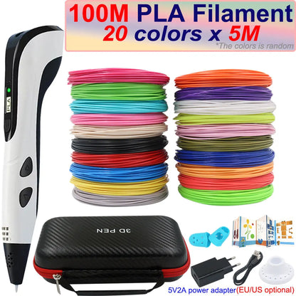 New Children's 3D Pen 3D Printing Pen with LCD Screen 200M PLA and Power Adapter Travel Case Christmas Birthday Gift for Kids