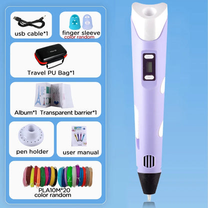 3D Pen for Kids Children 3D Drawing Printing Pen with LCD Screen Power Adapter 200M PLA Filament DIY Gift for Christmas Birthday