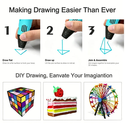 3D Printing Pen Adjustable Temp Speed LED Display DIY Graffiti Pen Non-Toxic PLA Safe Educational Toy For Kids Birthday Gift
