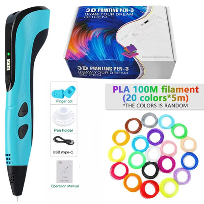 New Style 3D Printing Pen 3D Pen Set for Kids with Power Supply Pla Filament Travel Case Birthday Christmas Gift for Kids