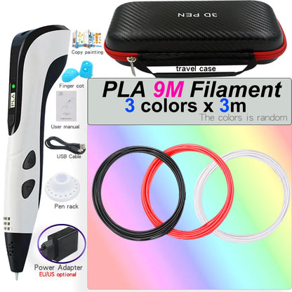 3D Printing Pen Set for Children with LCD Screen Power Adapter 30Color PLA Filament Travel Case Birthday Christmas Gift for Kids