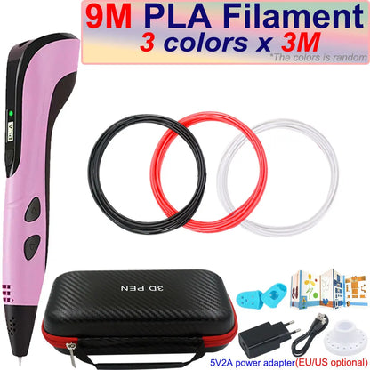 New Children's 3D Pen 3D Printing Pen with LCD Screen 200M PLA and Power Adapter Travel Case Christmas Birthday Gift for Kids