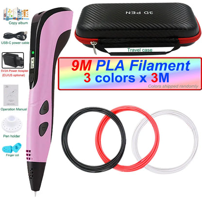 2026 New 3D Printing Pen 3D Pen for Children with Power Adapter 200M PLA Filament Travel Case Birthday Christmas Gift for Kids