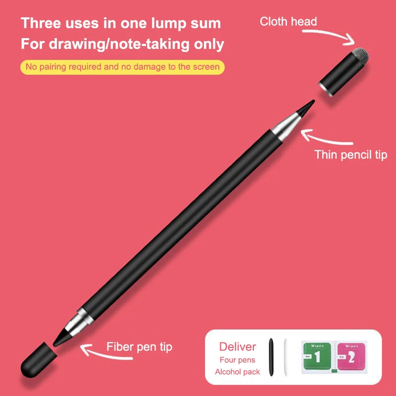 Premium Universal Stylus Pen for Smart Phones, iPads, & Tablet Drawing - 3 in 1 Design