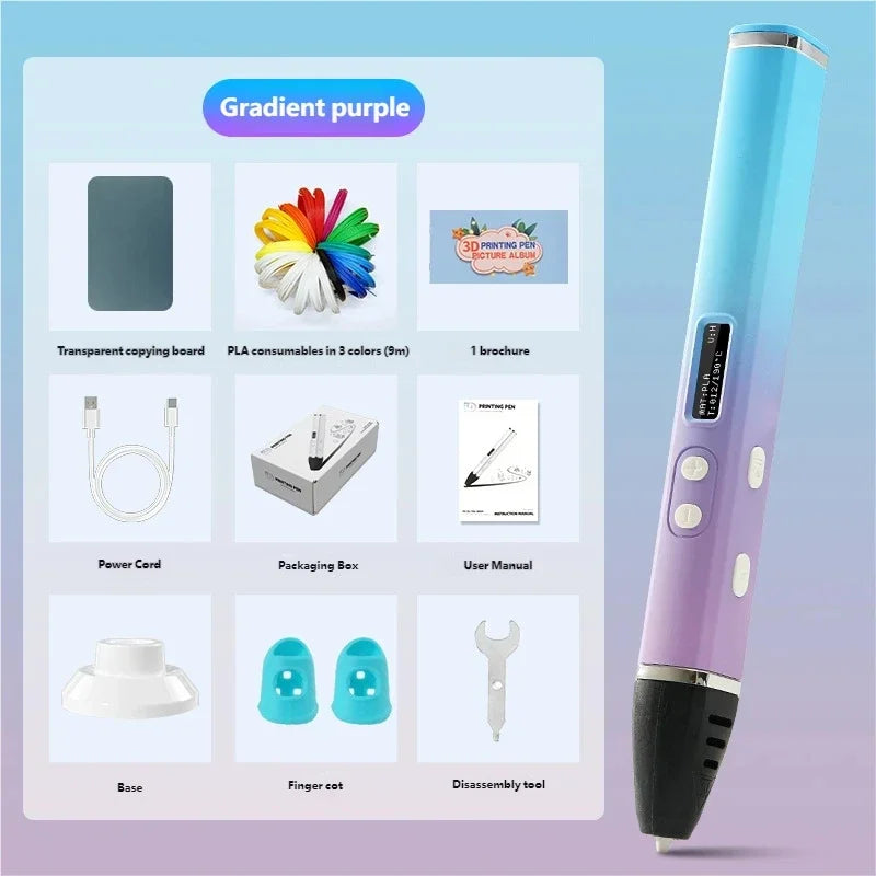 Professional 3D Printing Pen with OLED Screen Intelligent AI Chip 3 Gears Adjustable Ceramic Nozzle Support PLA/ABS 1.75mm
