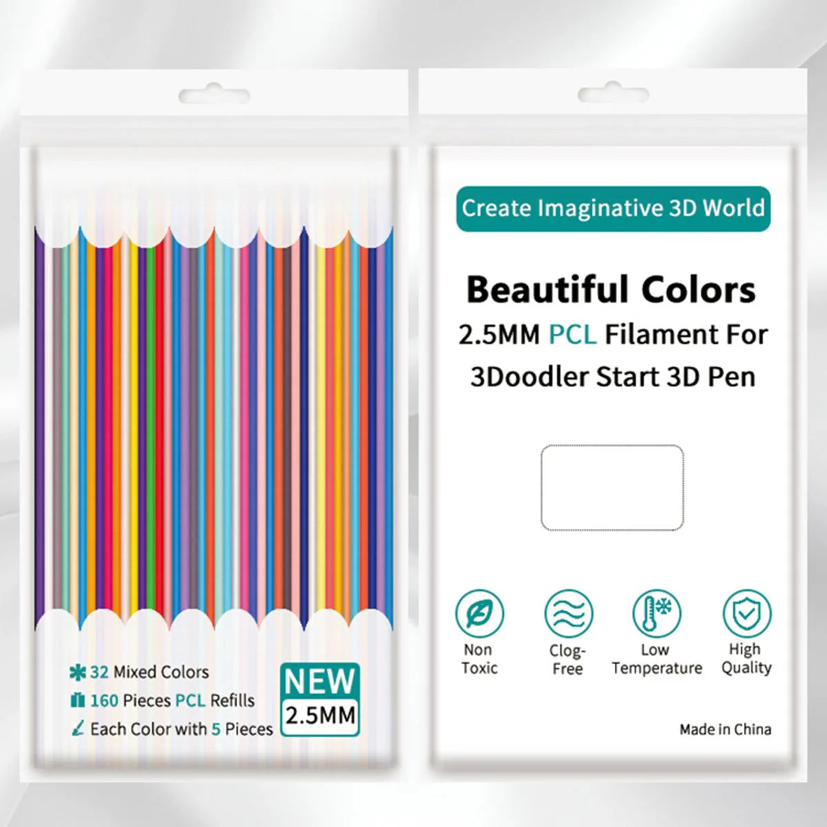 110/160PCS 32 Colors 3D Pen Filament Refills Compatible with 3Doodler Start+ 2.5mm 3D Printer Doodler Pen Refill Packs
