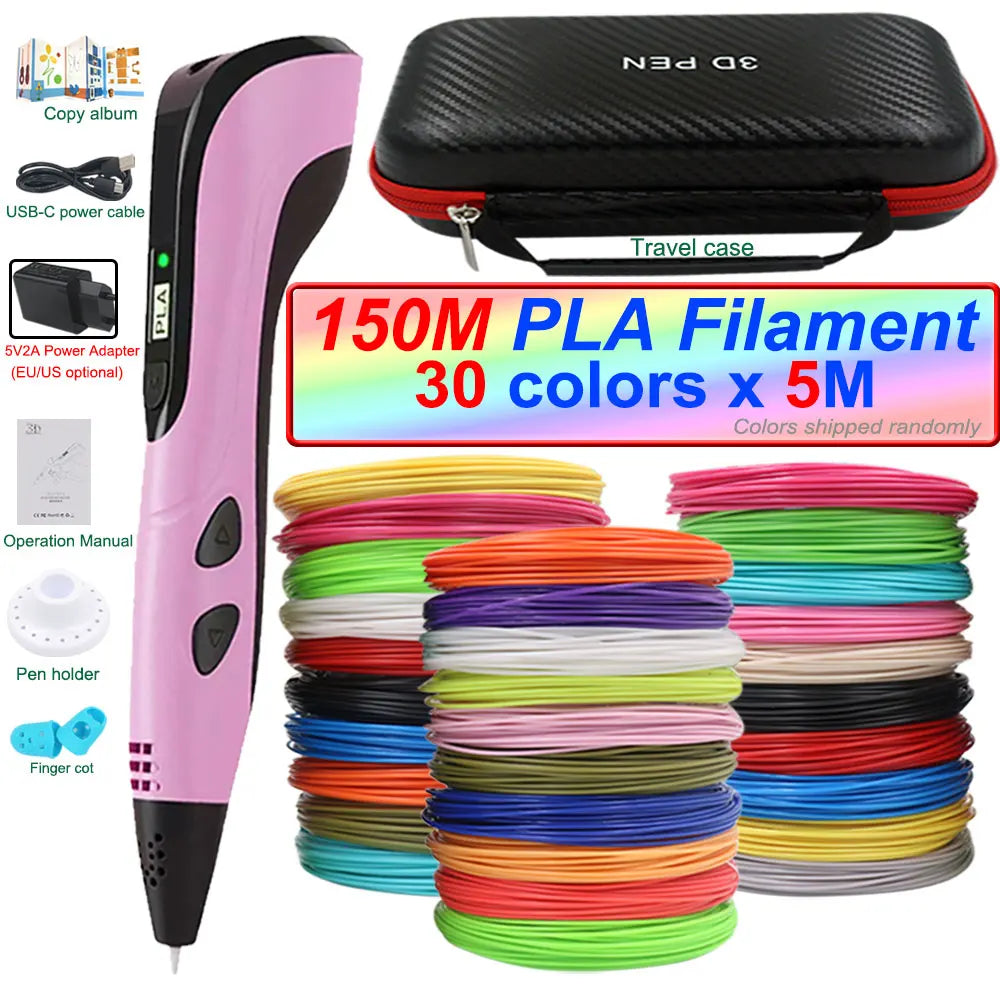 2026 New 3D Printing Pen 3D Pen for Children with Power Adapter 200M PLA Filament Travel Case Birthday Christmas Gift for Kids