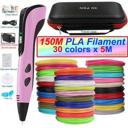 2026 New 3D Printing Pen 3D Pen for Children with Power Adapter 200M PLA Filament Travel Case Birthday Christmas Gift for Kids