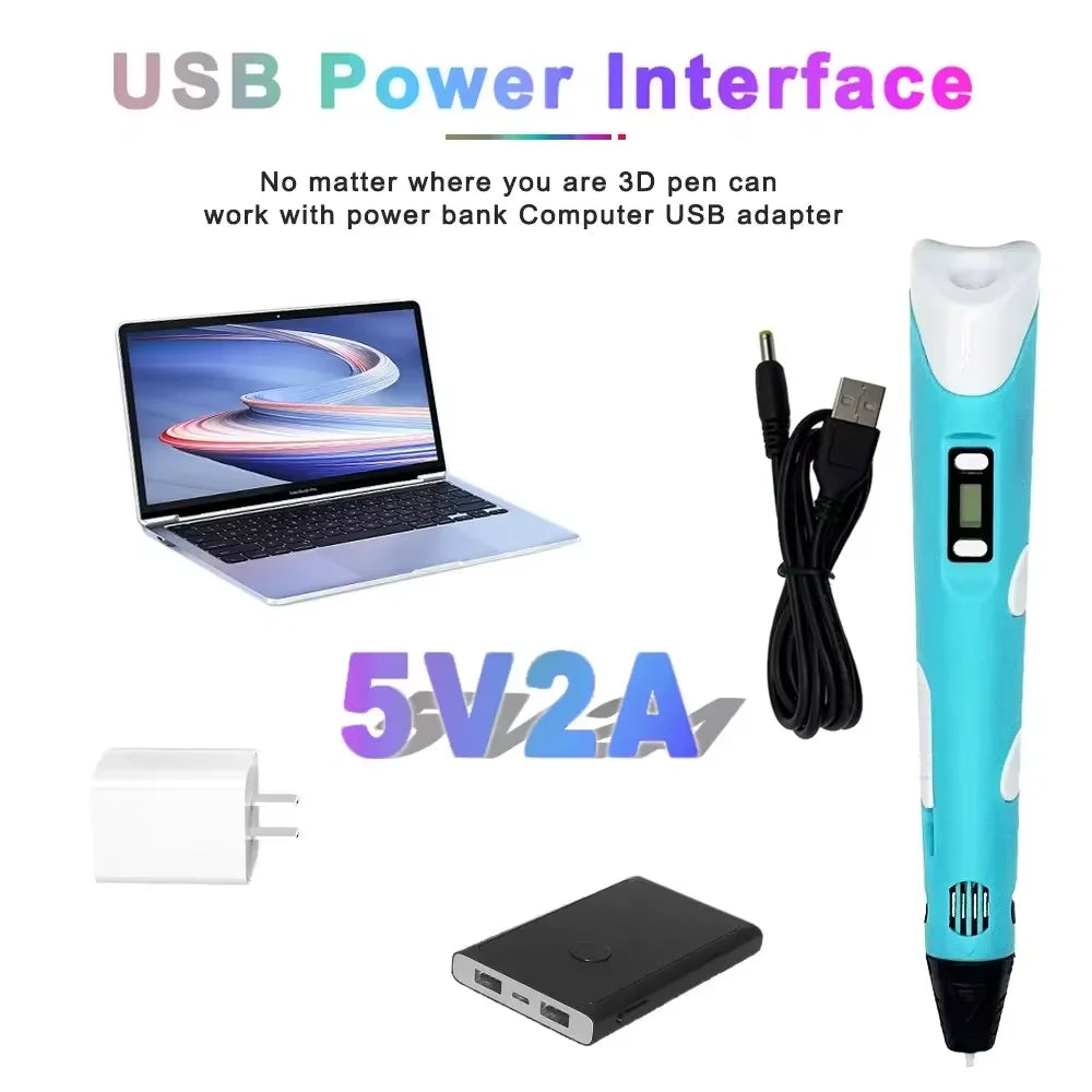 3D Printing Pen, High Temperature 3D Pen, DIY Drawing Pen Gift for Kids Students