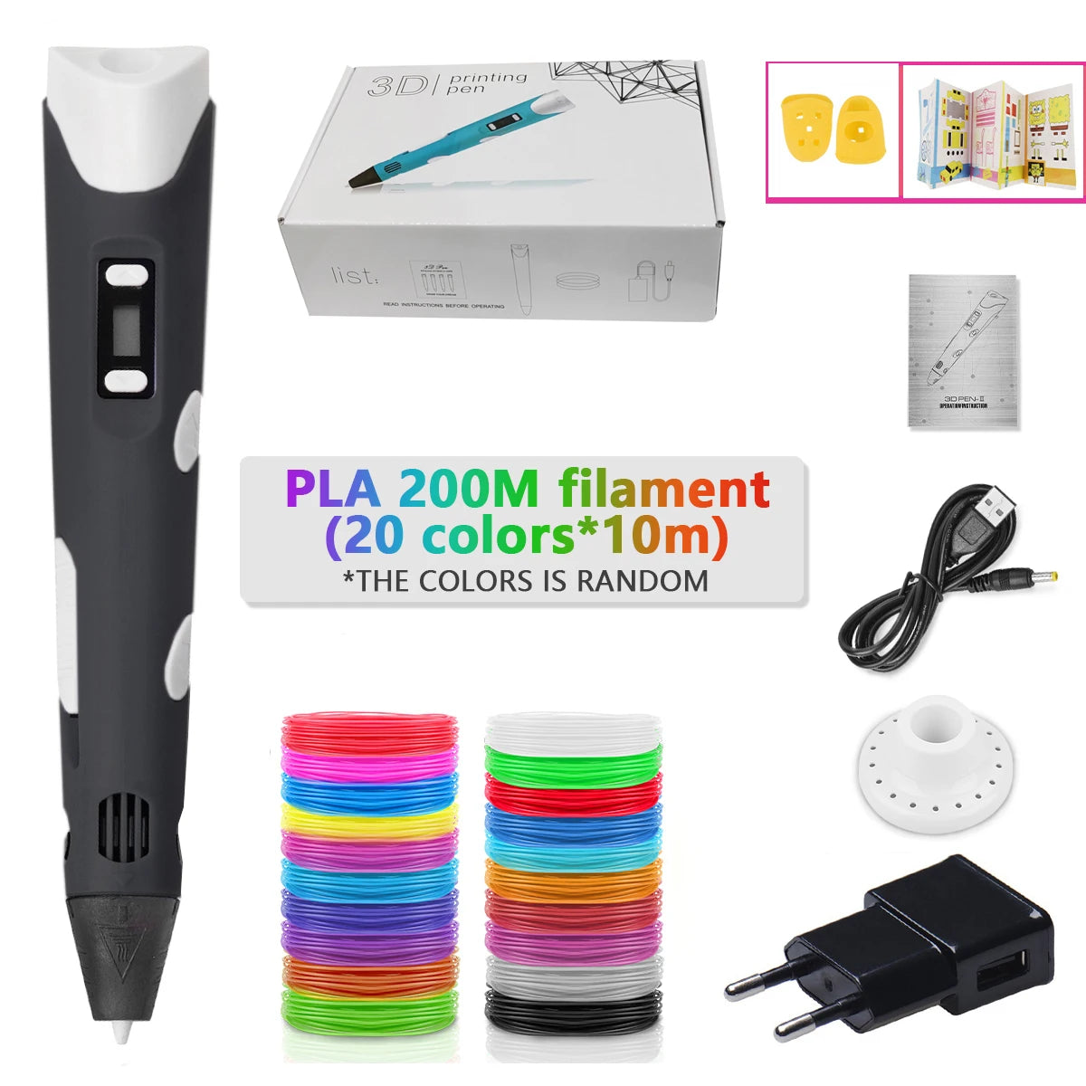 3D Pen Adjustable Spinning Speed For Children 3D Drawing Printing Pens with LCD Screen PLA 1.75mm Filament Toys For Kid DIY Gift