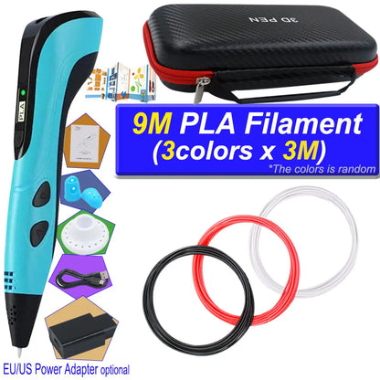 2026 3D Pen Set for Children 3D Printing Pen with LED Screen 200M PLA Power Adapter Travel Box Christmas Birthday Gift for Kids