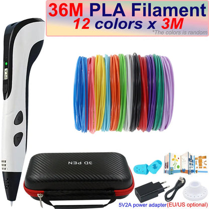 New Children's 3D Pen 3D Printing Pen with LCD Screen 200M PLA and Power Adapter Travel Case Christmas Birthday Gift for Kids