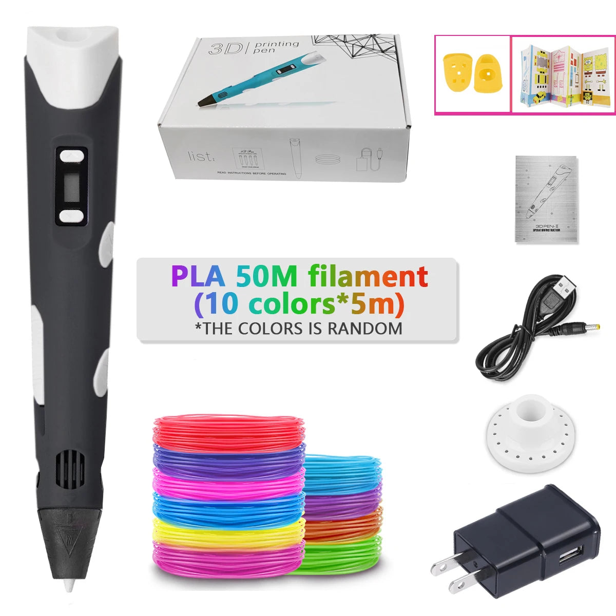3D Pen Adjustable Spinning Speed For Children 3D Drawing Printing Pens with LCD Screen PLA 1.75mm Filament Toys For Kid DIY Gift