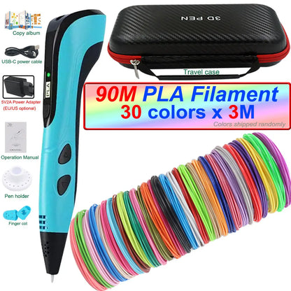2026 New 3D Printing Pen 3D Pen for Children with Power Adapter 200M PLA Filament Travel Case Birthday Christmas Gift for Kids