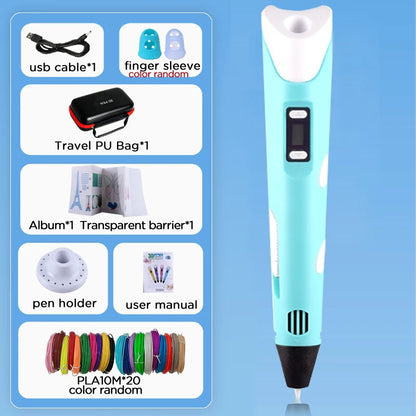 3D Pen for Kids Children 3D Drawing Printing Pen with LCD Screen Power Adapter 200M PLA Filament DIY Gift for Christmas Birthday