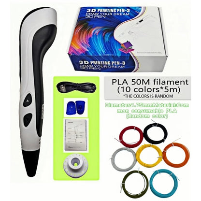 Third-Generation Super 3D Pen, with 1.75mm PLA Filament, LED Display, 3D Printing Pen, Children's Birthday or Christmas Gift