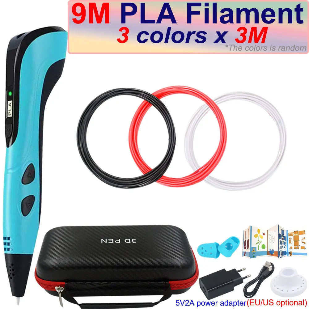 New Children's 3D Pen 3D Printing Pen with LCD Screen 200M PLA and Power Adapter Travel Case Christmas Birthday Gift for Kids