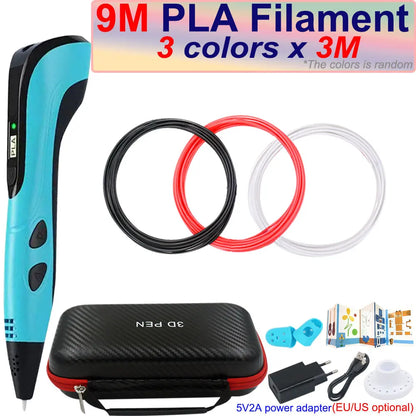 New Children's 3D Pen 3D Printing Pen with LCD Screen 200M PLA and Power Adapter Travel Case Christmas Birthday Gift for Kids