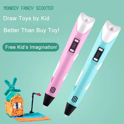 3D Pen for Kids Children 3D Drawing Printing Pen with LCD Screen Power Adapter 200M PLA Filament DIY Gift for Christmas Birthday