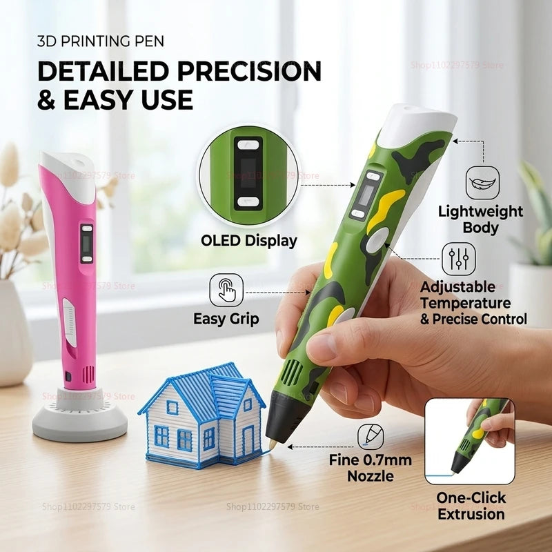 3D Printing Pen for Kids and Adults with 9M PLA Filament Safe High Temperature DIY Graffiti Art Drawing Gift for Birthday