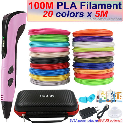 New Children's 3D Pen 3D Printing Pen with LCD Screen 200M PLA and Power Adapter Travel Case Christmas Birthday Gift for Kids