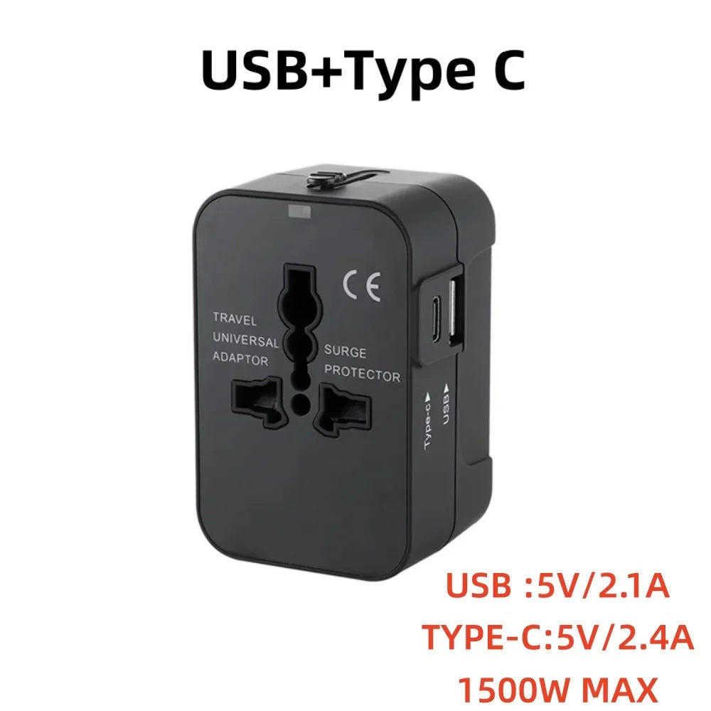Universal Travel AC Power Adapter with Dual USB Ports EU US UK AU Outlet Converter Socket Plug Global Conversion Charger
