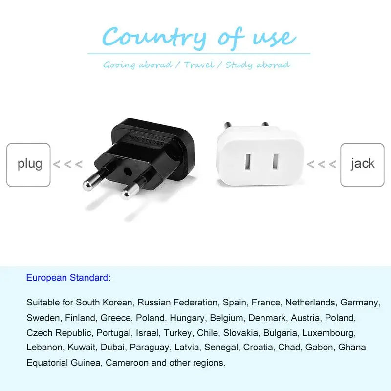 EU Plug Adapter Electrical Sockets US to EU Plug Converter US China Travel Adaptor Euro AC Outlet Wall Socket Power Adapters