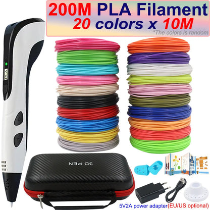 New Children's 3D Pen 3D Printing Pen with LCD Screen 200M PLA and Power Adapter Travel Case Christmas Birthday Gift for Kids
