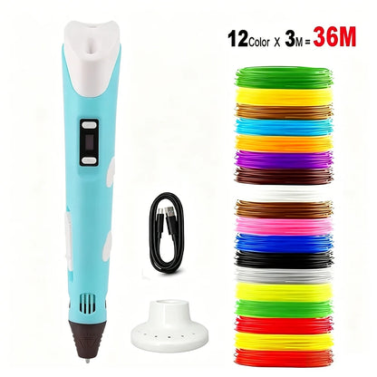 3D Pen For Children 3D Printing Drawing Pen DIY Funny Set for Kids Chidren Birthday Chrismas Creative Gift with PLA Filament